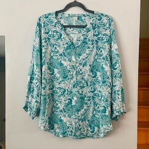 EUC Grand & Greene Western Romance Turquoise Paisley Blouse Plus Size